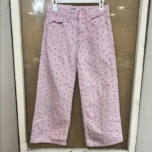 Old Navy Pink High Rise Baggy Wide Leg Pink Floral Pattern Jeans